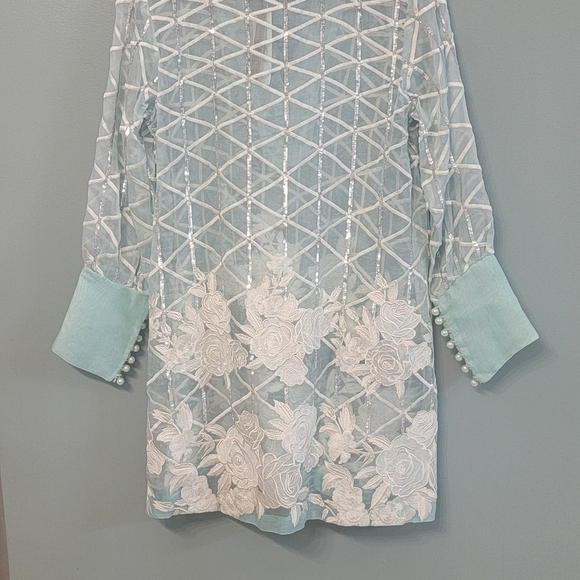 Cross Stitch Pure‎ Organza Silk Pearl Sequin Embroidered Womens Tunic Top Medium - Picture 8 of 9